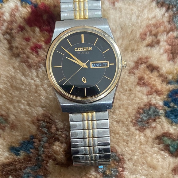Citizen Other - Citizen Black and Gold Quartz Watch with  Silver Band vintage